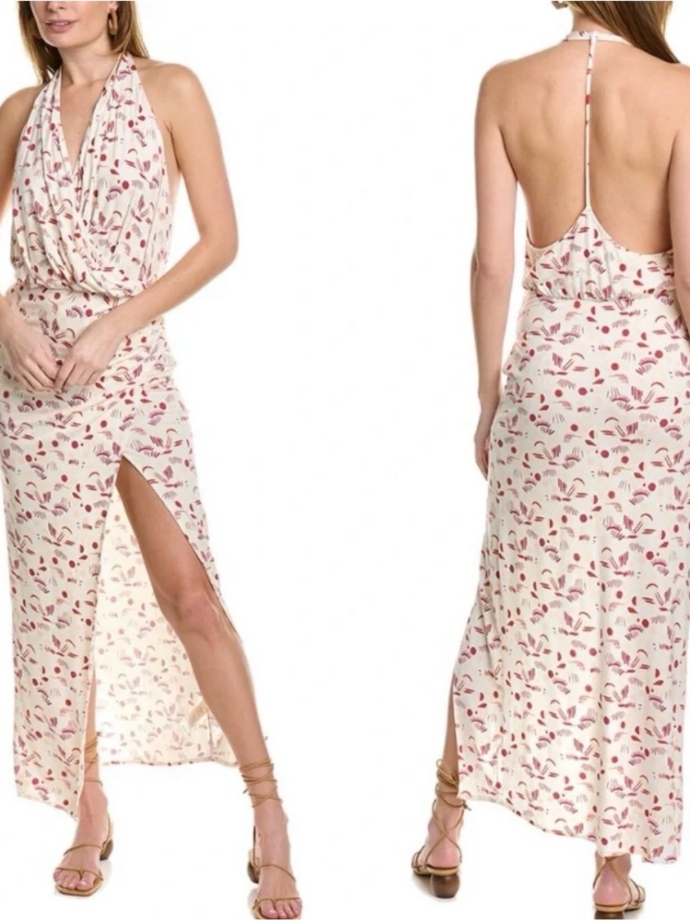 Free People Daria Graphic Maxi Dress in Ivory Combo Draped Tank Sz XS